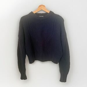 All : Row Sadie Knit Cropped Navy Textured Preppy Nautical Chunky Sweater Large